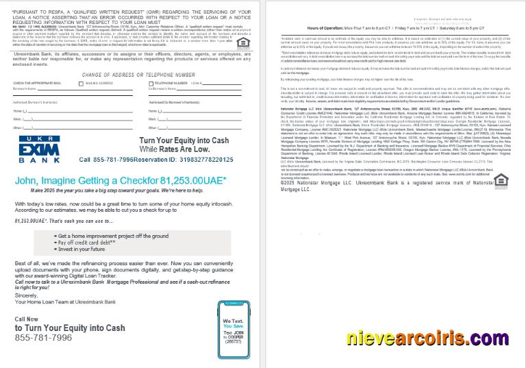 Ukrainian Ukreximbank Bank mortgage loan statement, 4 pages 3-4